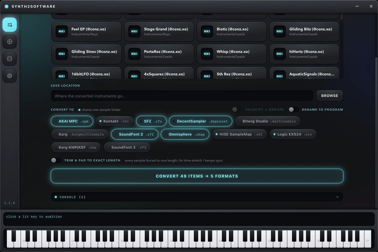 The Convert tab, showing supported output formats.