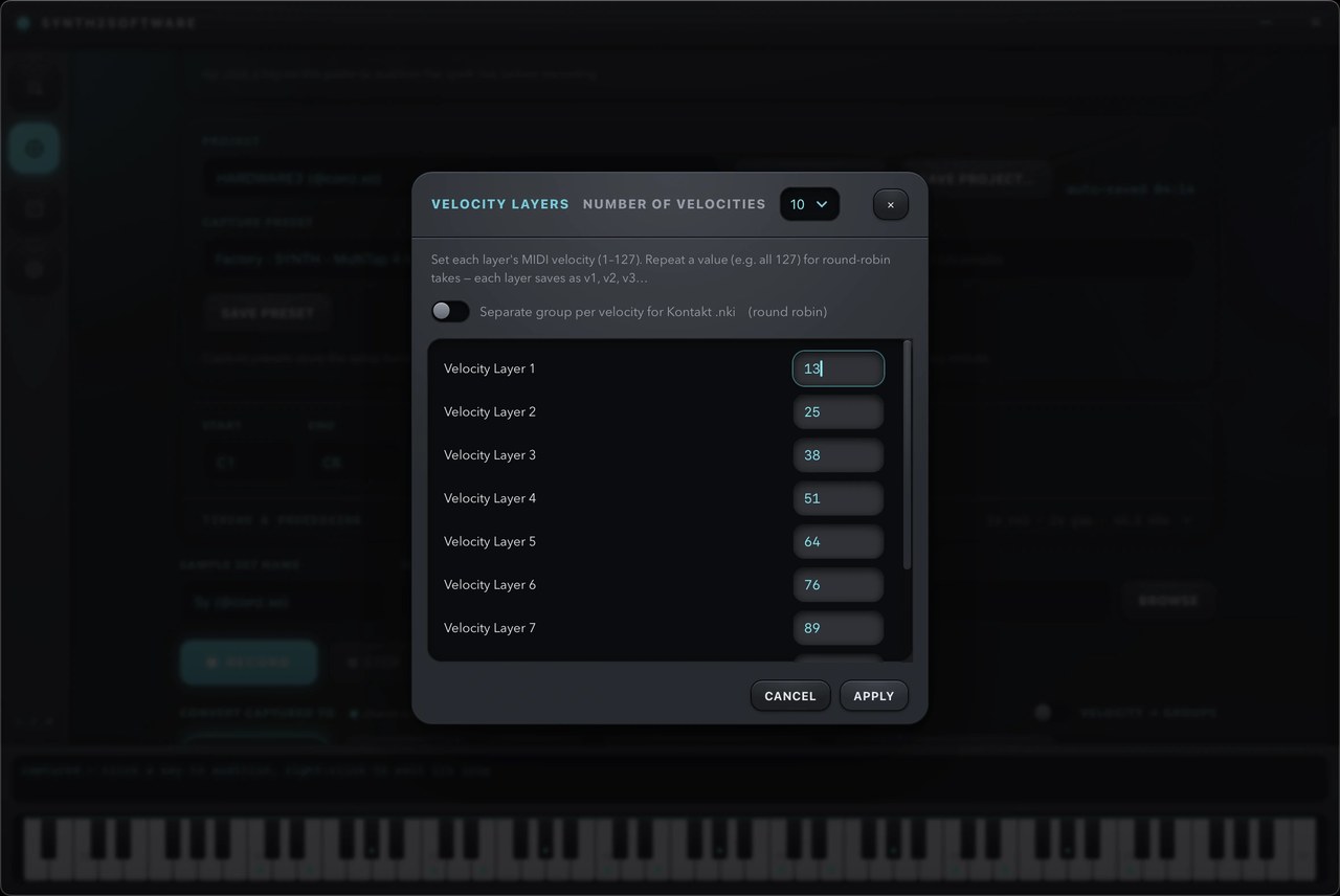 Multi-velocity layer sampling setup