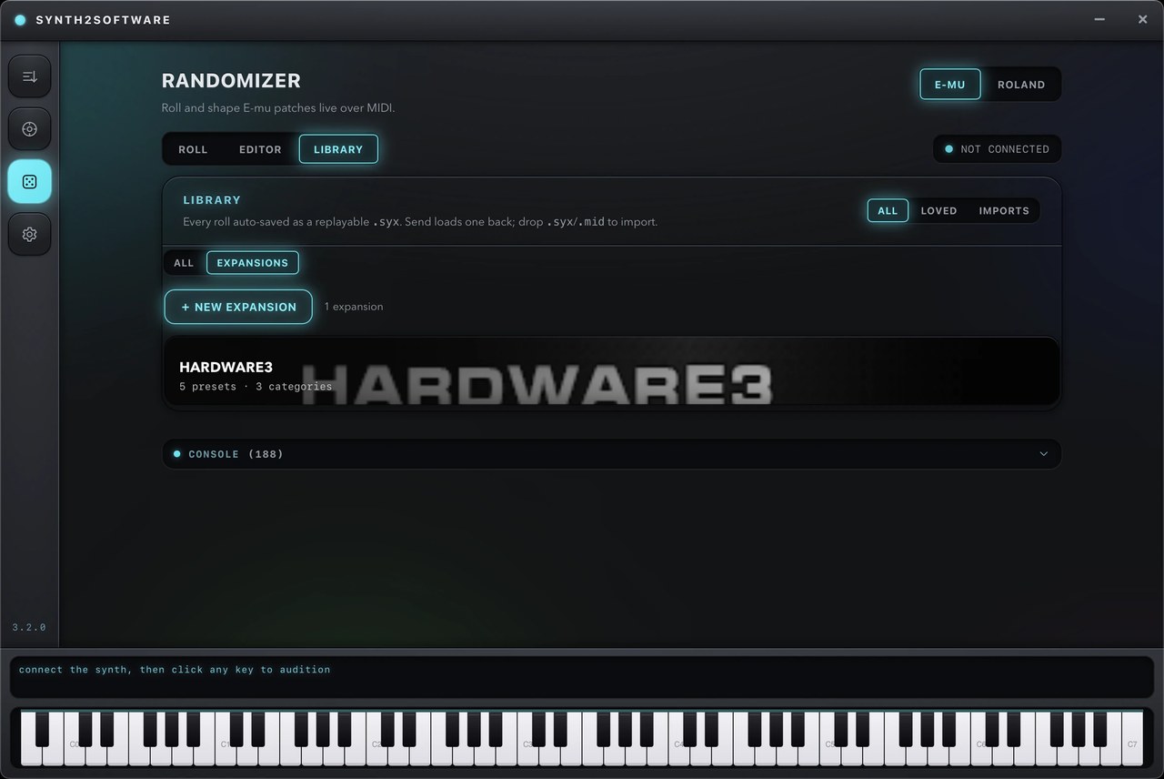 The Expansions view, showing preset banks with cover-art banners.