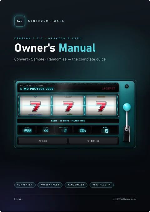 The cover of the Synth2Software 7.0.0 Owner's Manual.